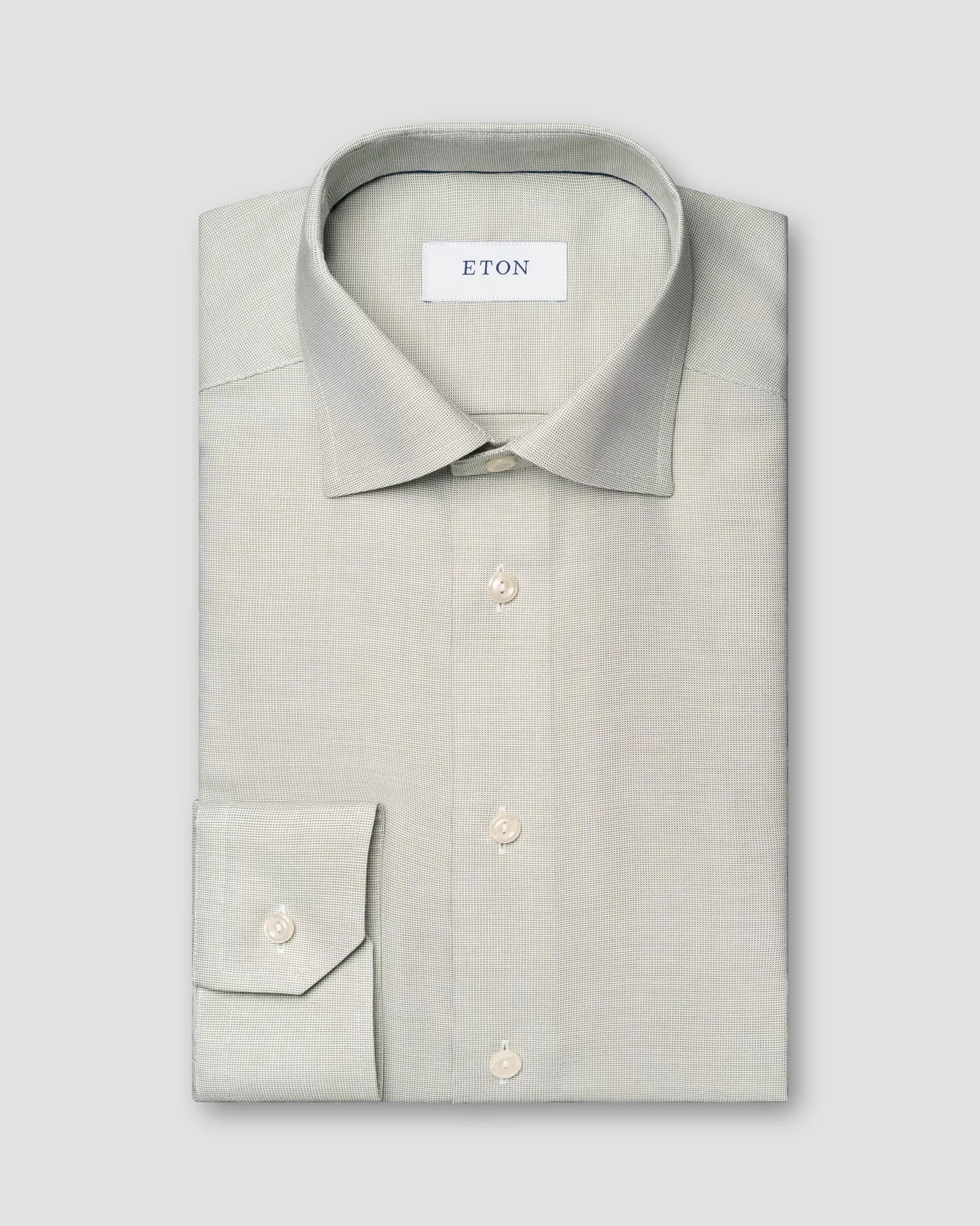 Mid-Green Semi-Solid Twill Contemporary Fit Shirt - ETON Earthy Men's Sustainable 