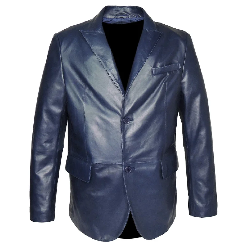 York Mens 2 Button Lambskin Leather Blazer Sleek Men's Contemporary 