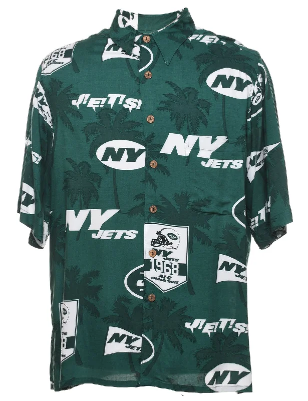 1990s Dark Green & White NFL Design Shirt - L Trendy Men's Oversized