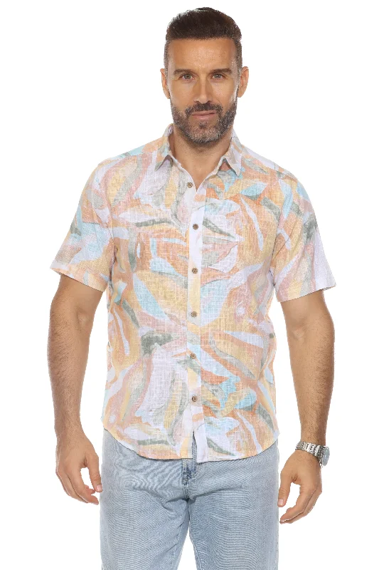 Men's Resort Style Casual Linen Blend Print Shirt Stylish Men's Tropical 