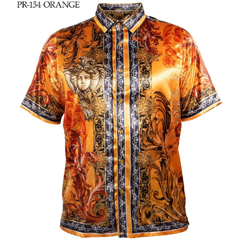 PRESTIGE VERSACE INSPIRED ORANGE SATIN SHIRT Hip Men's Urban