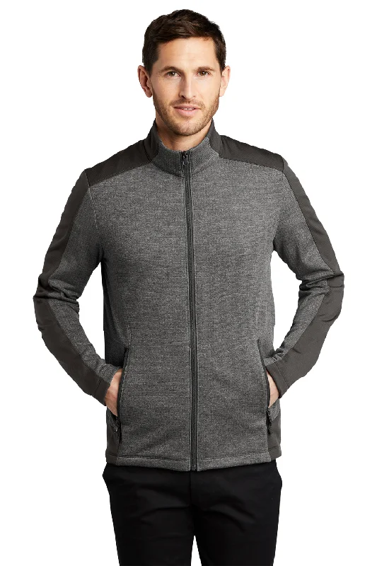 Port Authority Mens Grid Fleece Full Zip Jacket - Heather Smoke Grey/Smoke Grey Refined Men's Velvet