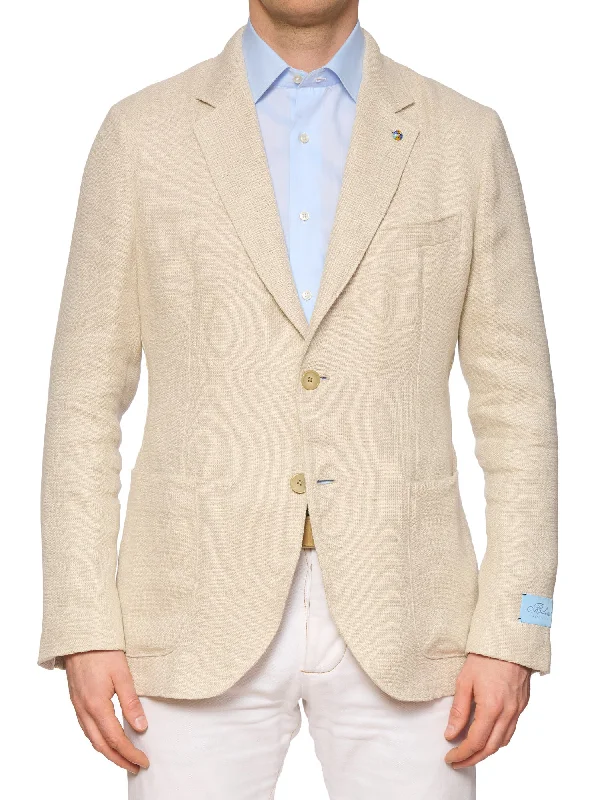 BELVEST Tan Hopsack Hemp-Silk-Linen Jacket Sportscoat 56 NEW US 46 Cool Men's Distressed