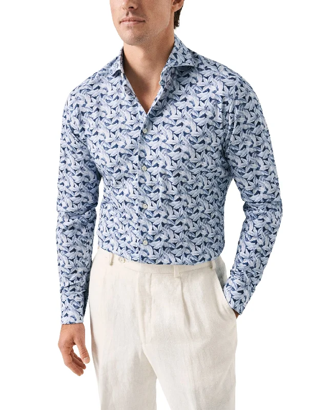 Slim Fit - Palm Print Cotton Four-Way Stretch Shirt Stylish Men's Tropical 