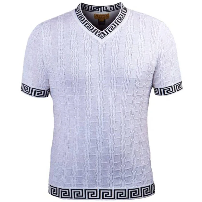 PRESTIGE WHITE BLACK V-NECK GREEK KEY SHIRT Edgy Men's Punk