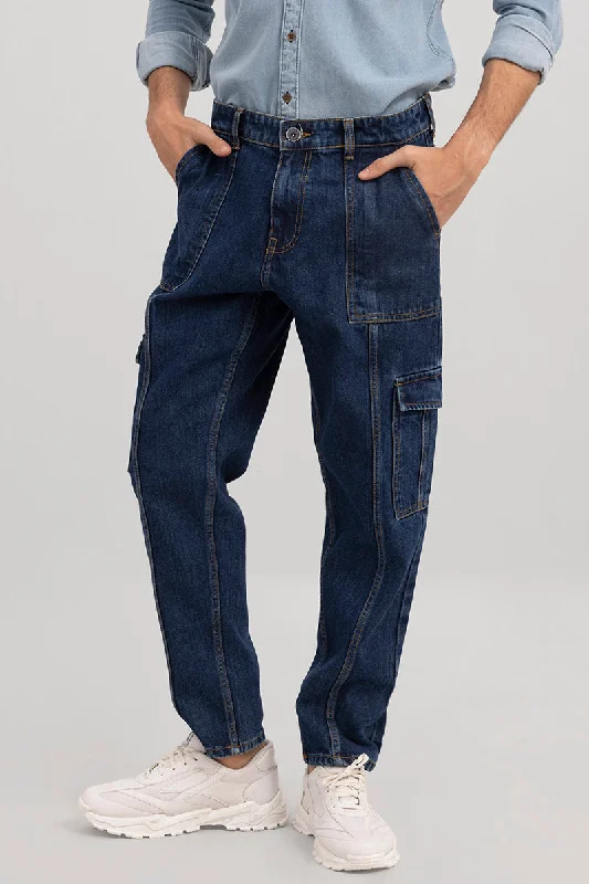 Hip Hop Blue Baggy Cargo Jeans Monochromatic Office Style