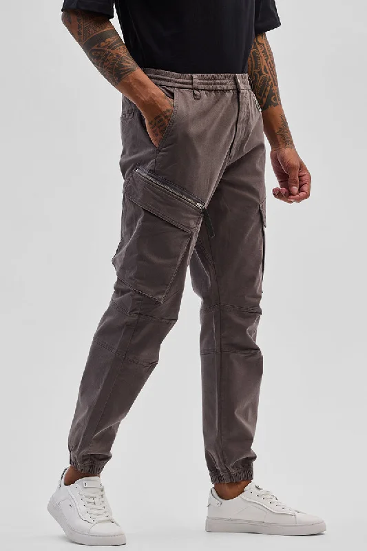 Brown Slim Fit Cargo Pants Casual Men's Short