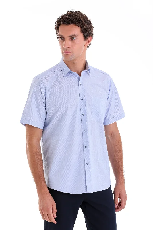 Regular Fit Pin Check Cotton Blend Blue Dress Shirt Laid