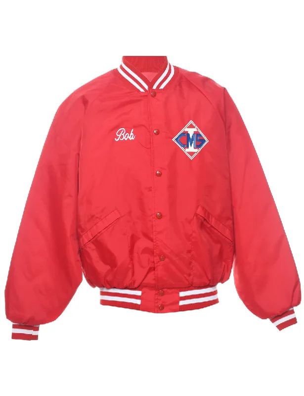 Red & White Embroidered Nylon Varsity Jacket - L Artistic Men's Hand