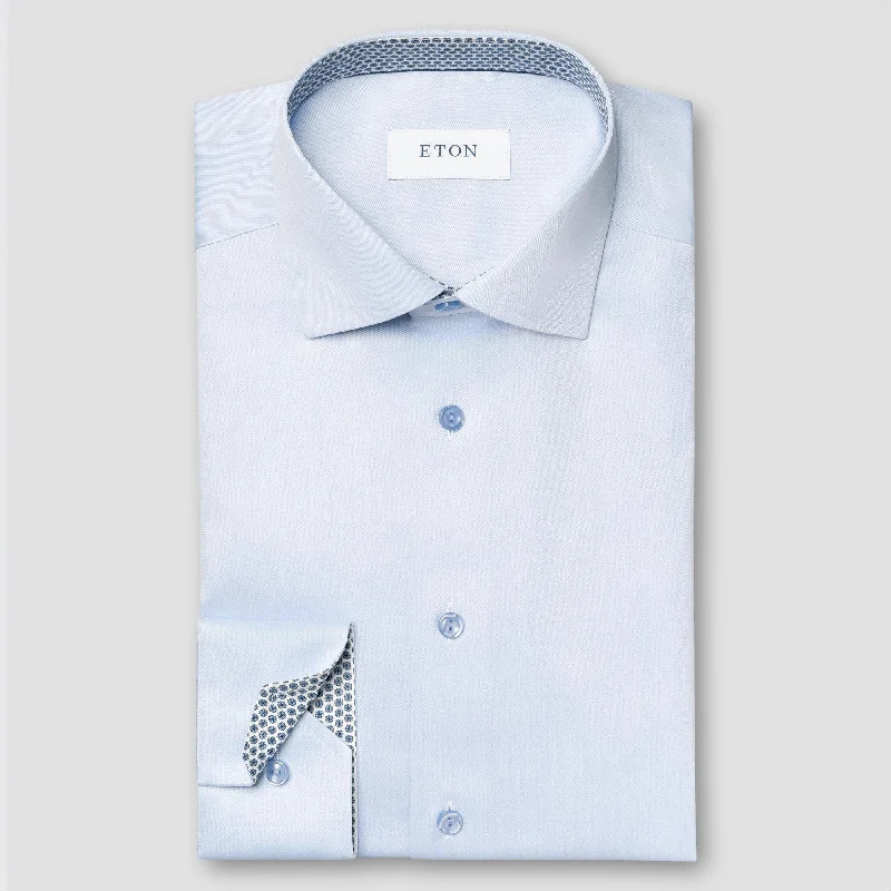 Light Blue Geometric Effect Contrast Signature Twill Slim Fit Shirt - ETON Stylish Men's Neon