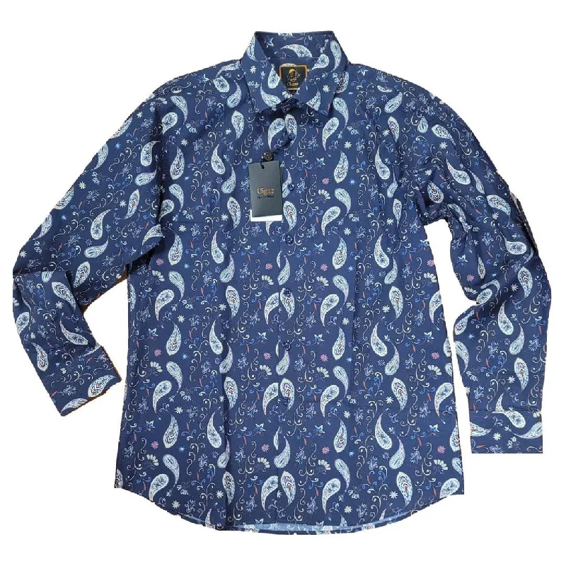 Cigar Navy Paisley Casual Shirt - S-4402 Dynamic Men's Moto