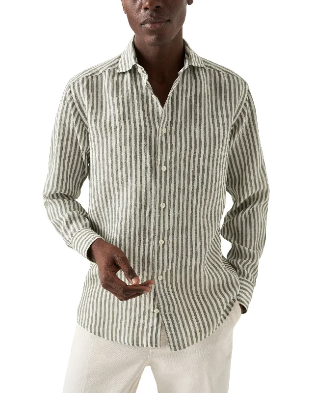 Striped Linen Shirt Masculine Men's Thick