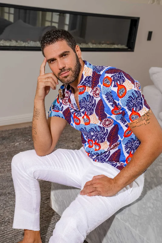 Mojito Retro Print Rayon Shirt Short Sleeve Practical Men's Multi