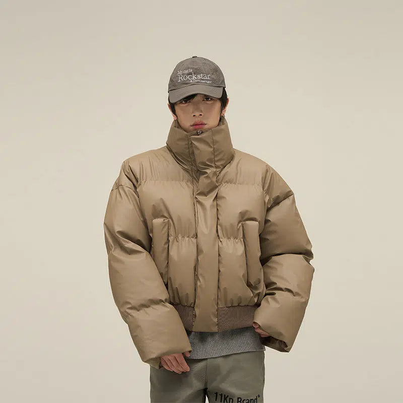 Short Stand Collar Puffer Jacket Refined Men's Hand