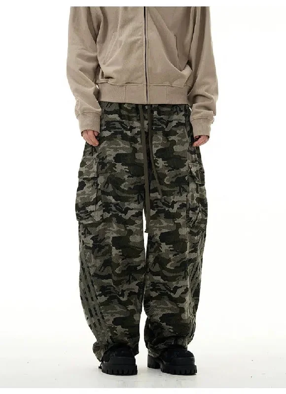 Three-Bar Camo Cargo Pants Rugged Men's Outdoor 