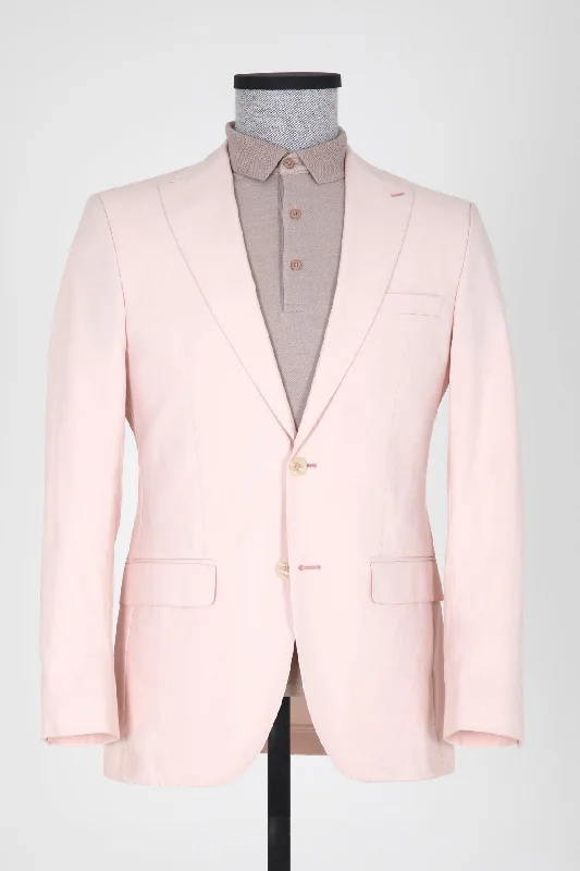 Slim Fit Peak Lapel Plain Cotton White Casual Blazer, Pink Vintage Men's 1970S Disco