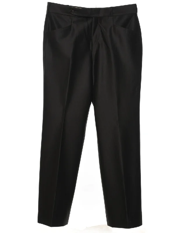 Pinstriped Black Classic Trousers - W36 L32 Practical Men's Multi