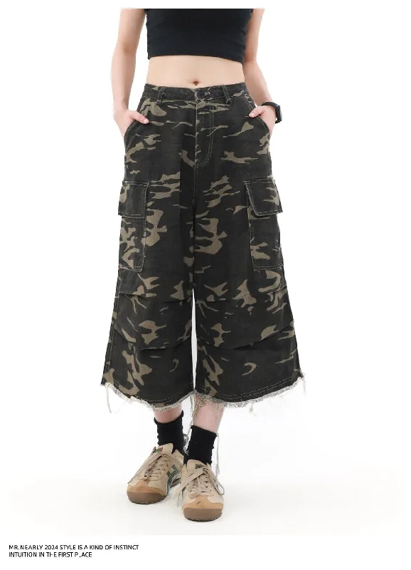 Camo Pleats Cargo Shorts Sporty Men's Athleisure 