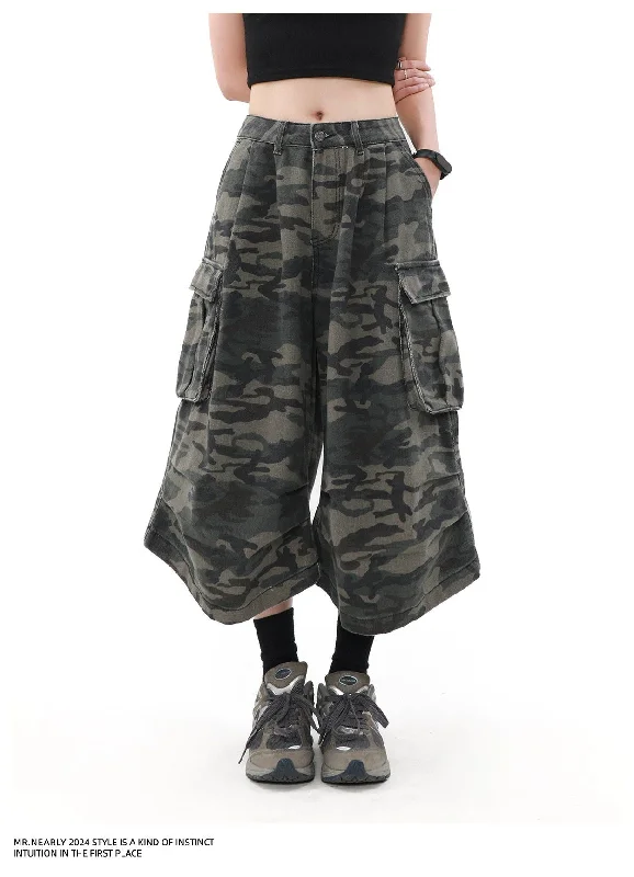 Oversized Faded Camo Cargo Shorts Cool Men's Skate