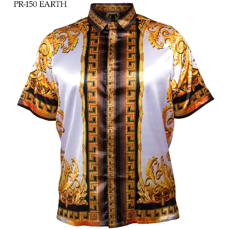 PRESTIGE VERSACE INSPIRED BROWN GOLD SATIN SHIRT Laid