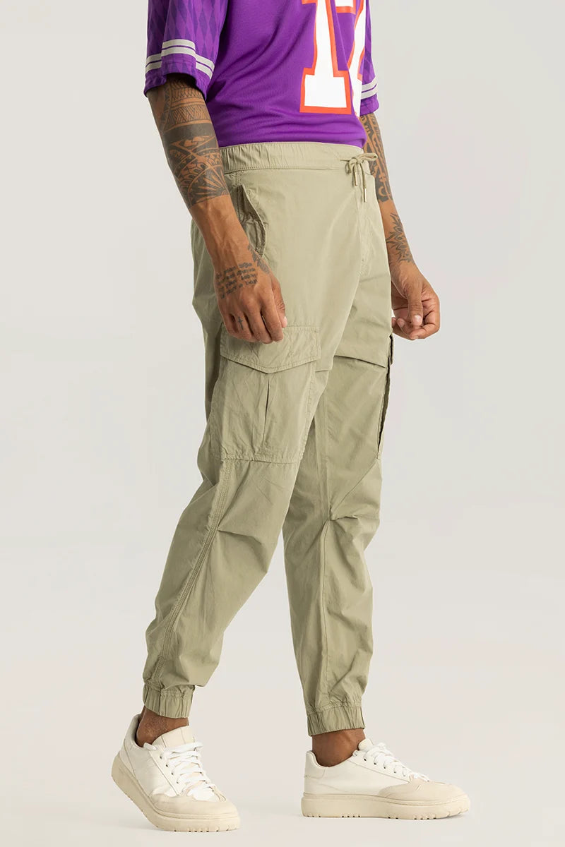 Realm Light Green Plain Regular Fit Cargo Pants Trendy Men's Oversized