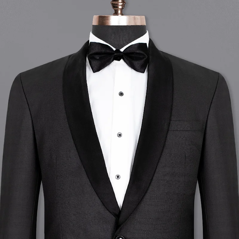 Black Russian Subtle Textured Wool rich Tuxedo Blazer Practical Men's Quick