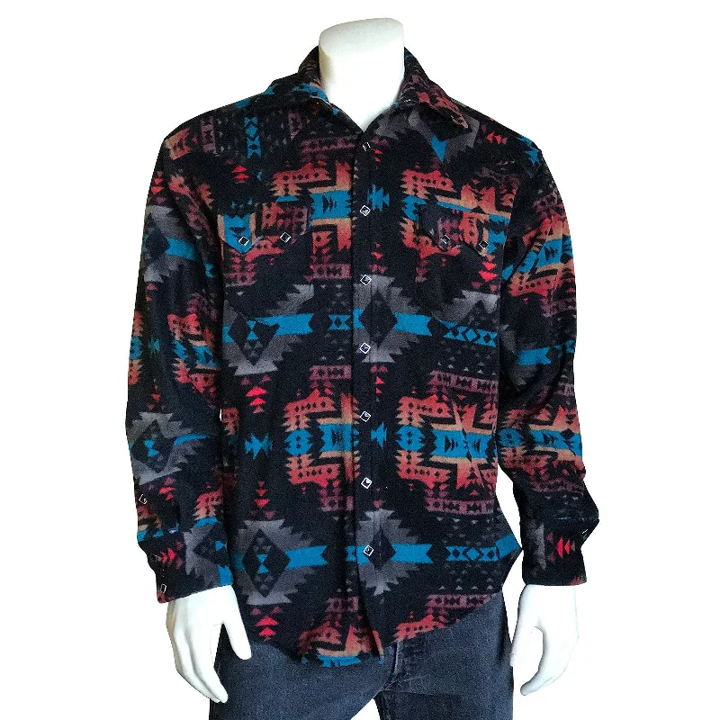 Men's Native Pattern Fleece Western Shirt in Black Confident Men's High