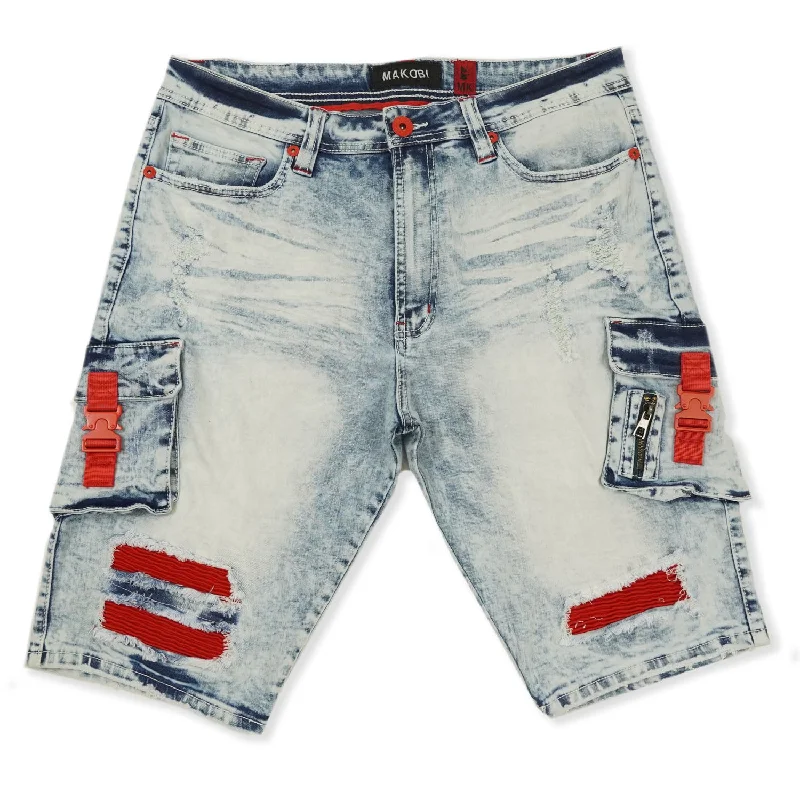 M936 - Makobi Denim Cargo Shorts - Light Wash Trendy Men's Oversized