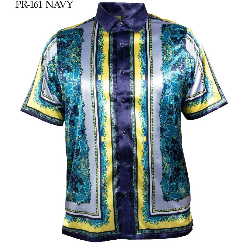 PRESTIGE VERSACE INSPIRED NAVY SATIN SHIRT Practical Men's Multi