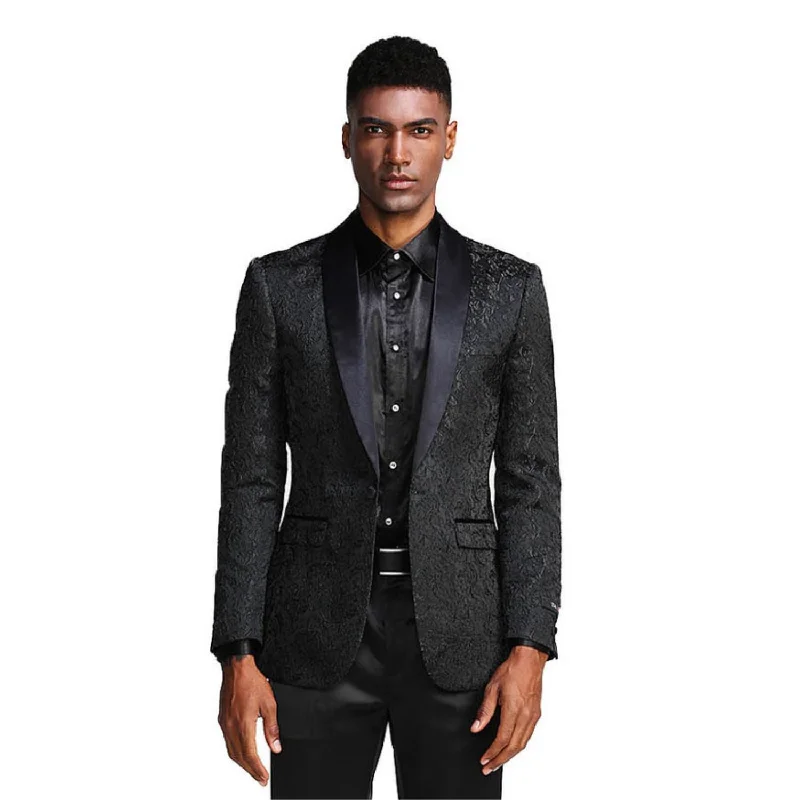 Blissify Collection: Black Paisley Pattern Slim Fit Blazer Unique Men's Patch