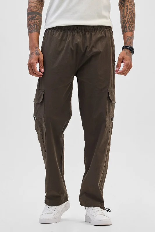 Dark Brown Relaxed Fit Parachute Pants Elegant Men's Cashmere