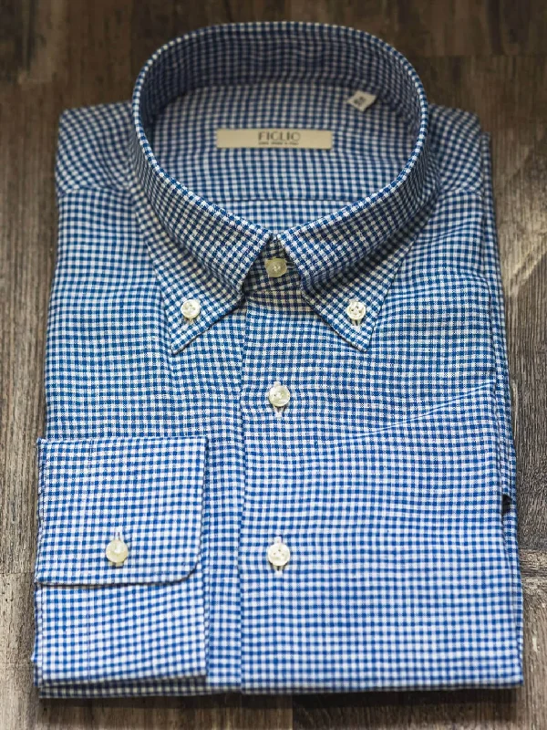 Cotton Gingham Dress Shirt - Dark Blue Monochromatic Office Style