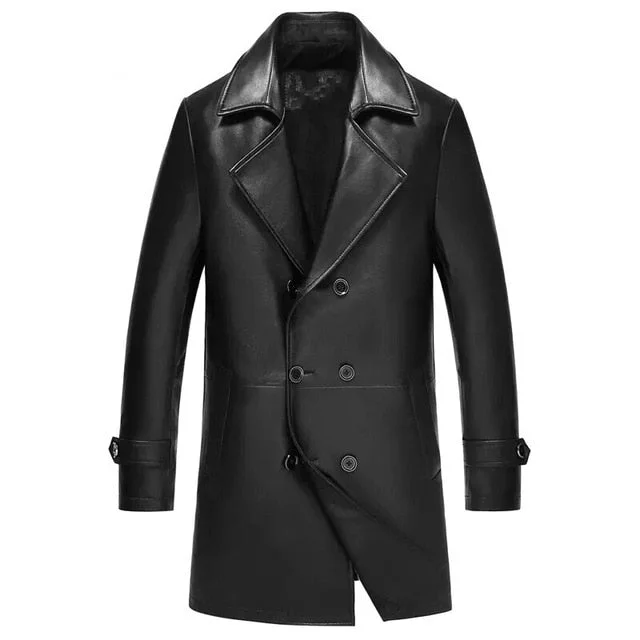 Spectra Mens Fashion Double Breasted Leather Blazer Coat Monochromatic All