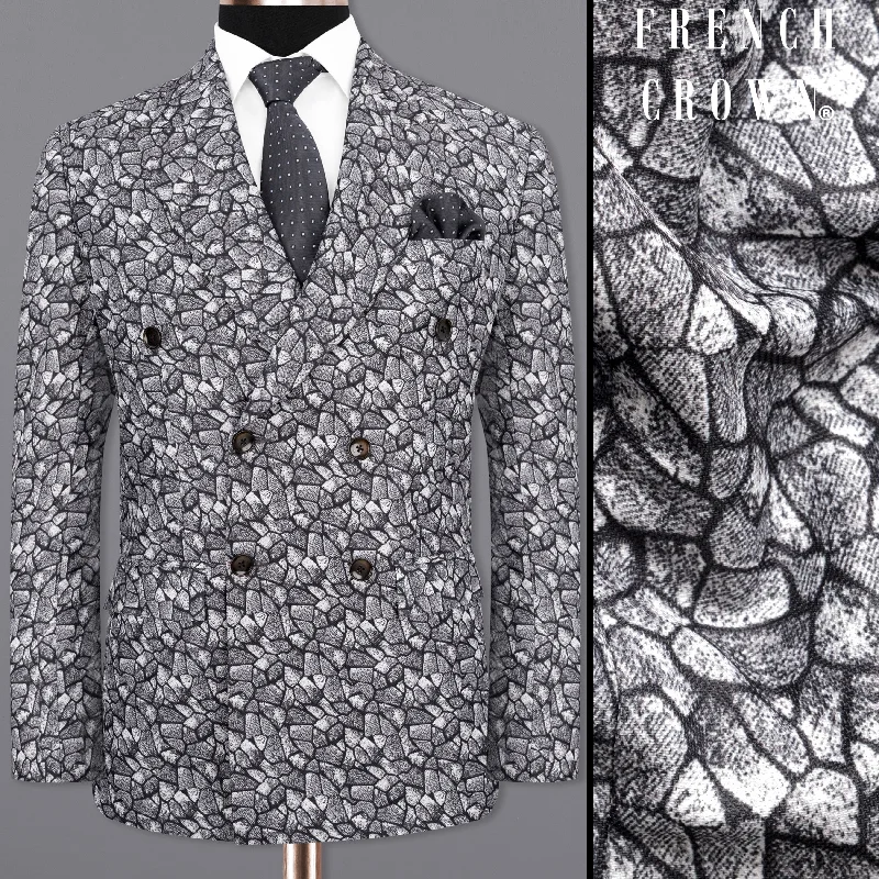 Charade Grey and White Double Breasted Designer Blazer Elegant Men's Cashmere