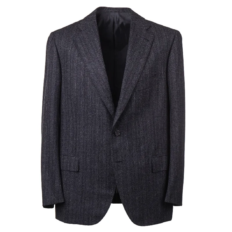 Cesare Attolini Charcoal Gray Stripe Wool Suit Polished Men's Satin