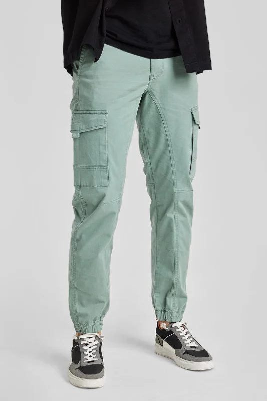 Mint Green Slim Fit Cargo Pants Practical Men's Quick