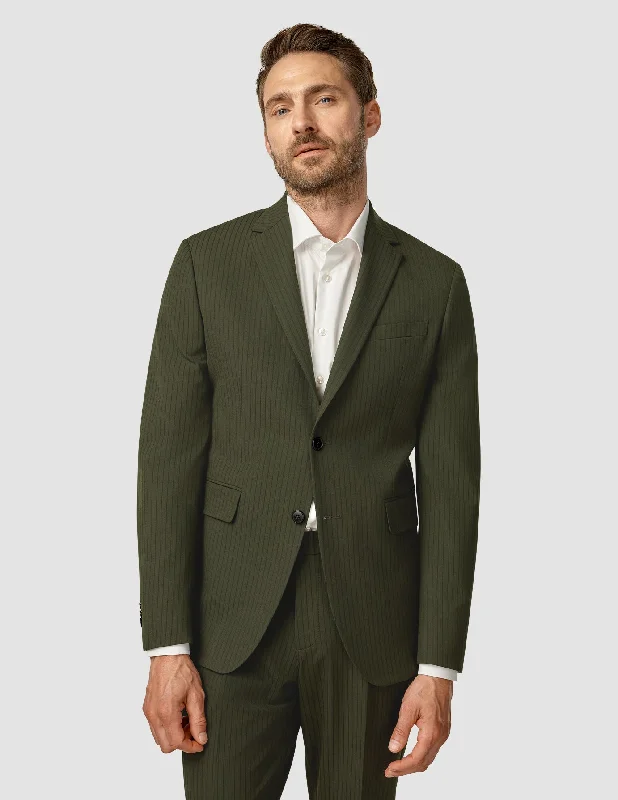 Essential Blazer Slim Moss Green Pinstripe Refined Men's Velvet