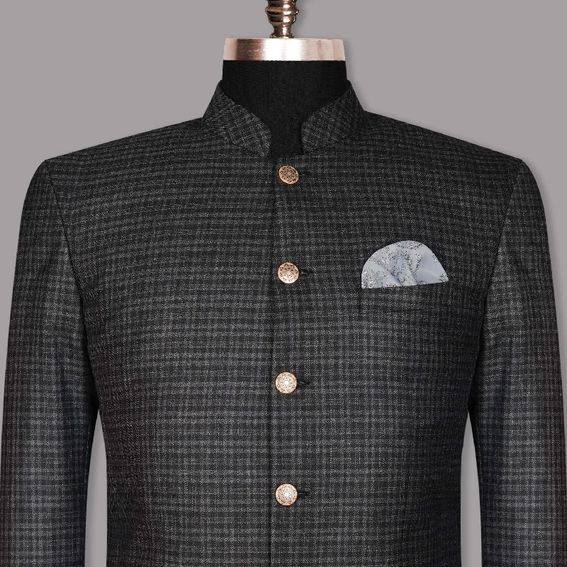 Jade Black with Charcoal checked Bandhgala/Mandarin Blazer Trendy Men's Scandinavian