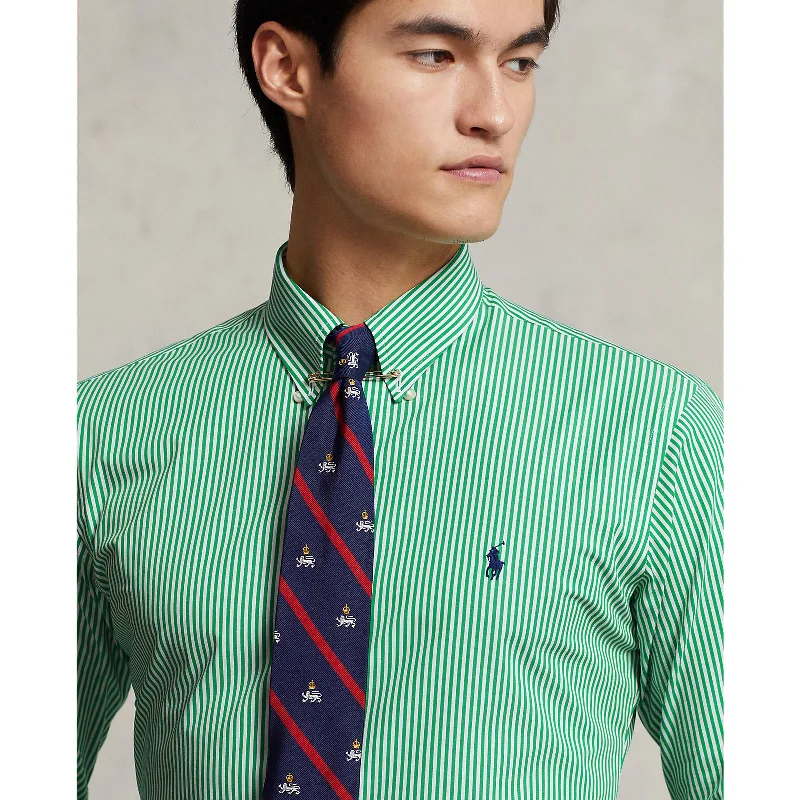 Poplin Stretch Shirt - Stripe - Golf Green/White Laid