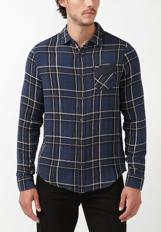 Sujay Men's Long-Sleeve Shirt in Navy Plaid - BM24117 Lumberjack