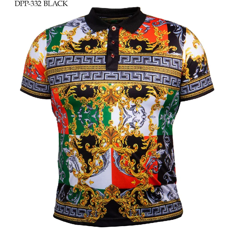 PRESTIGE VERSACE INSPIRED BLACK RED GREEN POLO SHIRT Confident Men's High