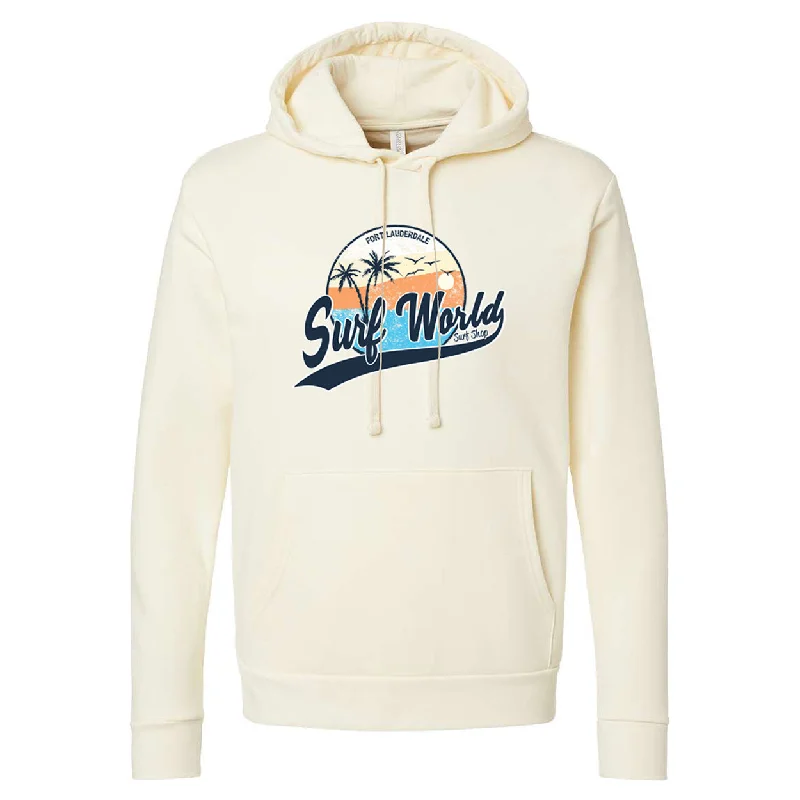 Surf World Tri Palm Super Soft Hoodie - Cream Trendy Men's Scandinavian