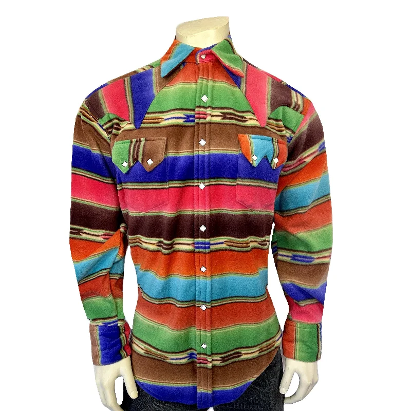 Men's Serape Pattern Fleece Western Shirt in Brown & Purple Artistic Men's Hand