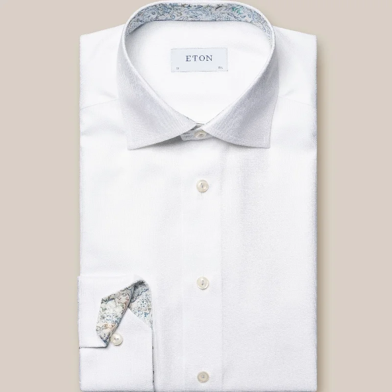 White Solid Oxford Cotton-Tencel Slim Fit Shirt - ETON Masculine Men's 