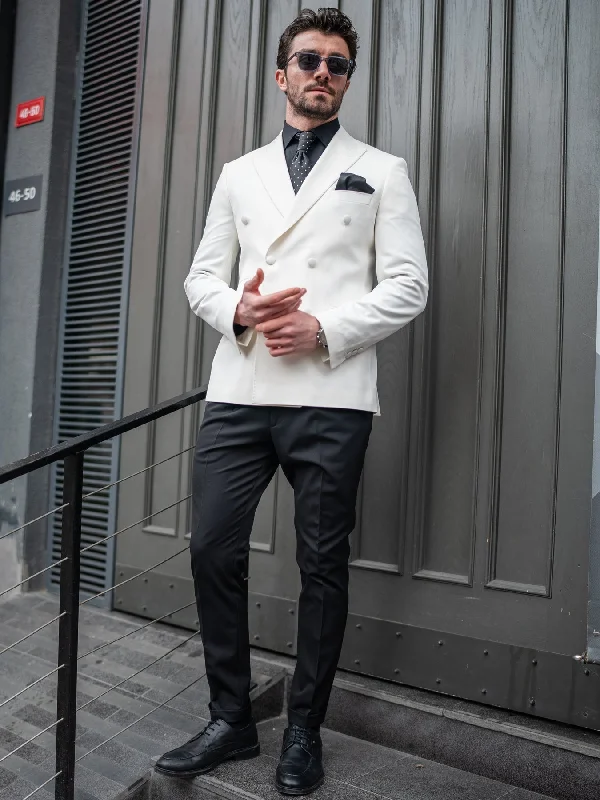 White Double Breasted Blazer Business