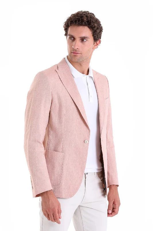 Slim Fit Brick Peak Lapel Linen Casual Blazer Dynamic Men's High