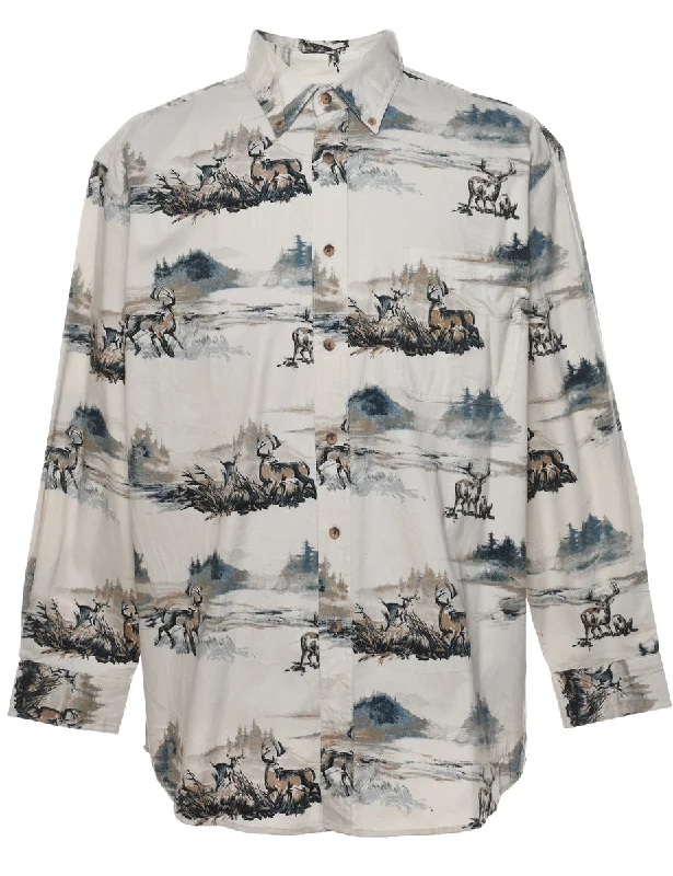 1990s Landscape Print Shirt - L Polished Men's Satin