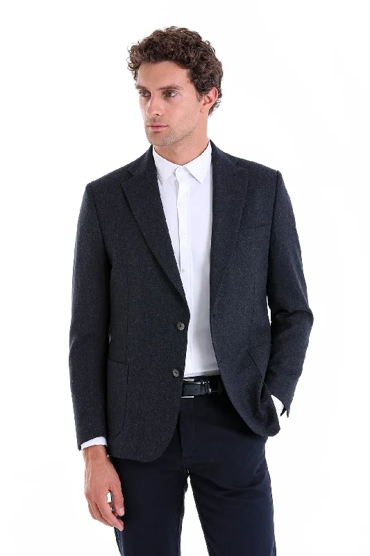 Regular Fit Navy Notch Lapel Casual Blazer Artistic Men's Hand