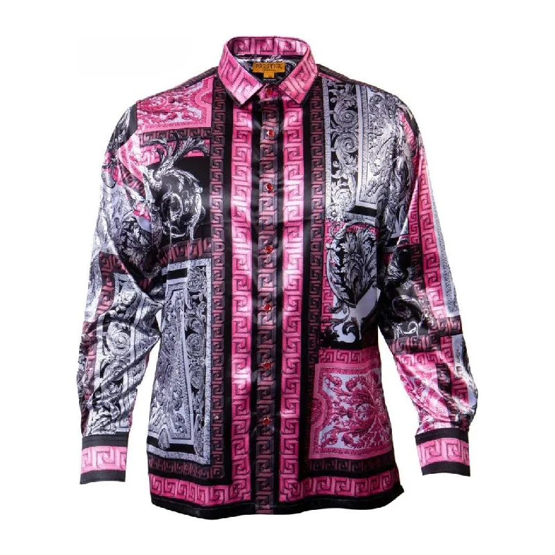 Prestige Pink Black Grey Satin Silk Shirt PR-204-PINK Modern Men's 