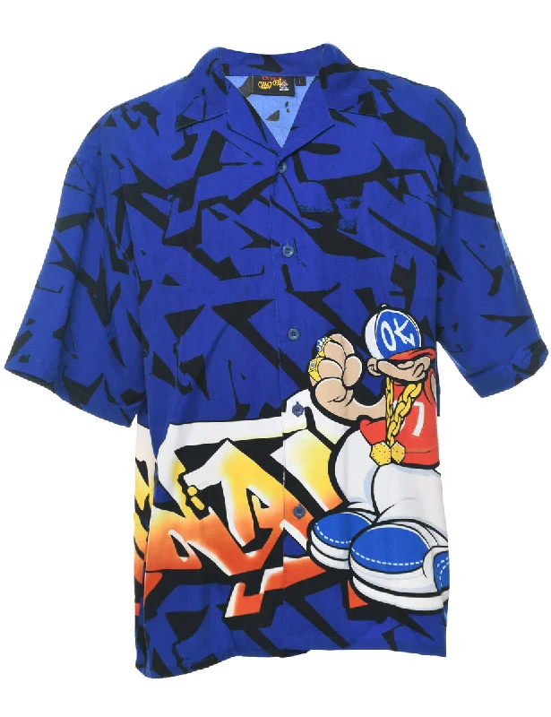 Y2K Cartoon Print Shirt - L Elegant Men's Cashmere